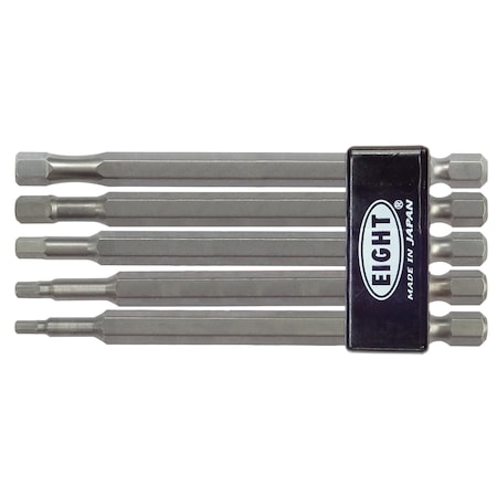 Eight Tool EX-IMPACT HIGH IMPACT HEX BIT 6.35MM SHANK 9MM GROOVE SET, 5PC 2.5-6MM X 100MM OAL EA-610-5S100